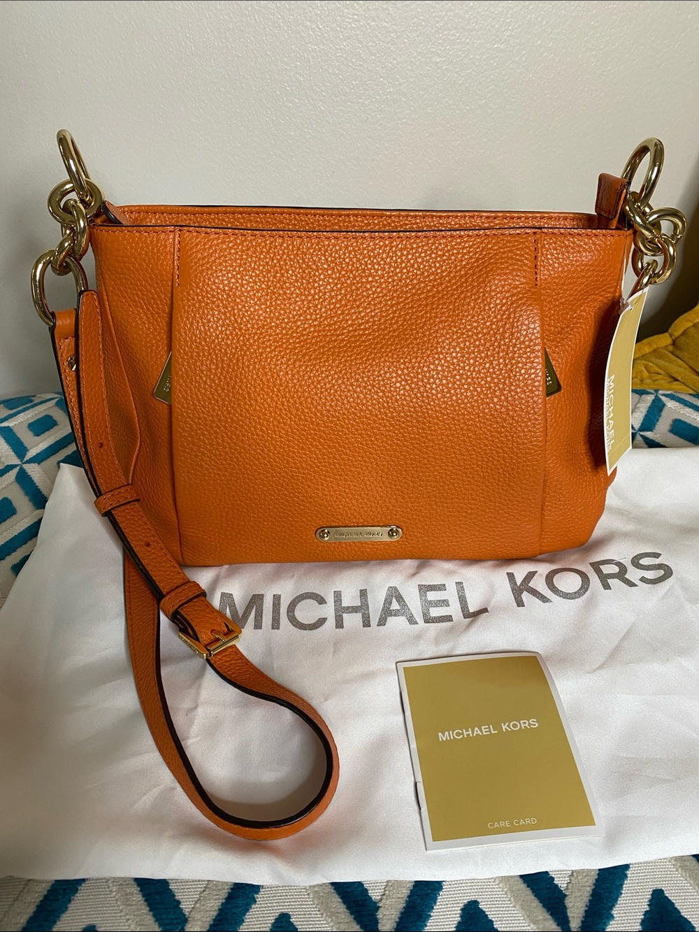 NWT! Michael Kors Hallie Tamgerine Pebbled Leather Crossbody Bag Gold Hardware